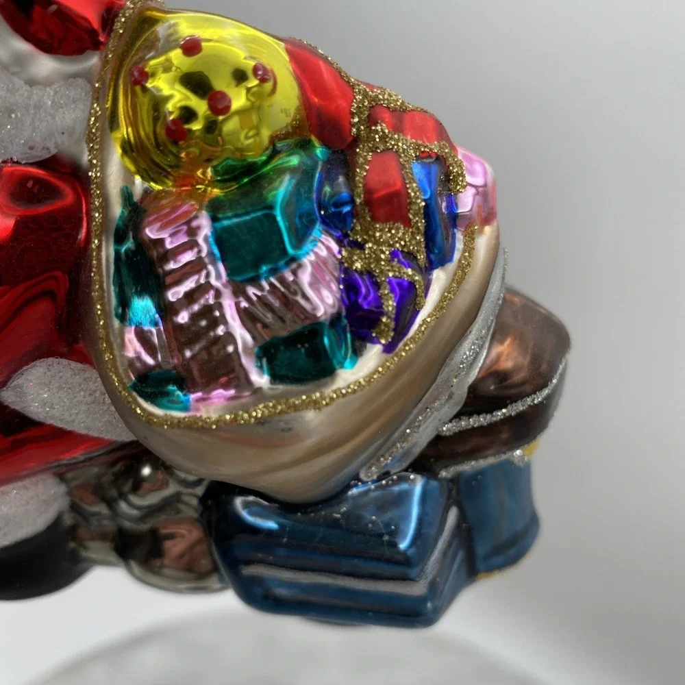 Kurt Adler Santa on Motorcycle Glass Christmas Ornament Blue Silver Red